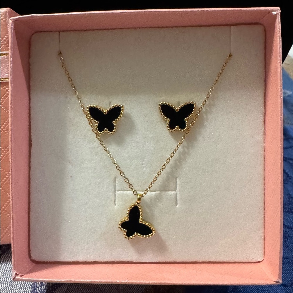 Fashion Gold and Black Butterfly Jewelry Set